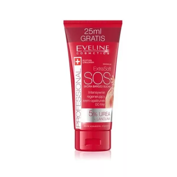 Eveline Extra Soft SOS, intensywnie regenerujący krem-opatrunek do rąk 5% urea + lanolina, 100ml