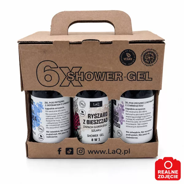 LaQ, zestaw 6 żeli pod prysznic dla niego, 6 x 100ml - uszkodzone opakowanie