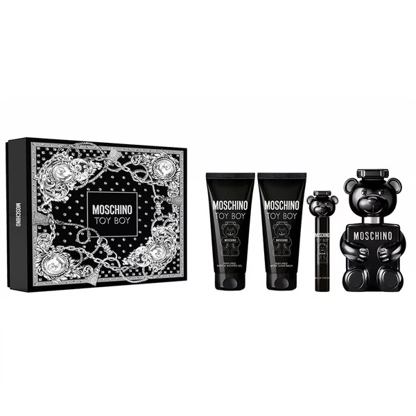 Moschino Toy Boy zestaw woda perfumowana spray 100ml + woda perfumowana spray 10ml + żel pod prysznic 100ml + balsam po goleniu 100ml (M)