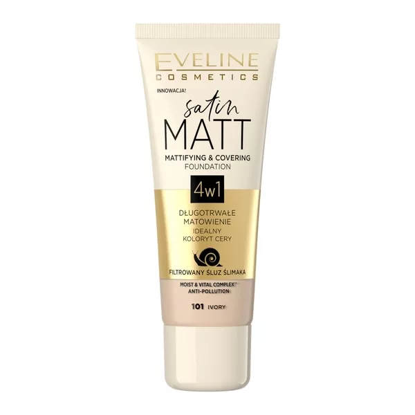 Eveline Satin Matt, matująco-kryjący podkład do twarzy, 101 ivory, 30ml
