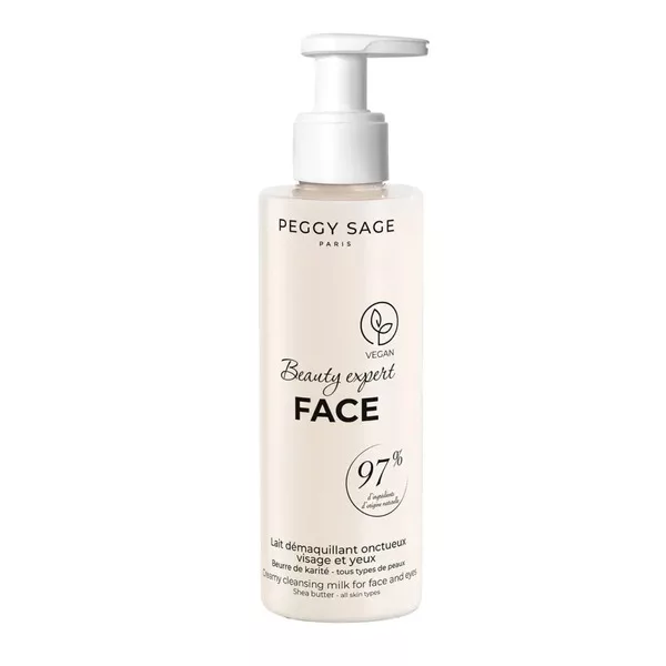 Peggy Sage, mleczko do demakijażu twarzy i oczu z masłem shea, 200ml