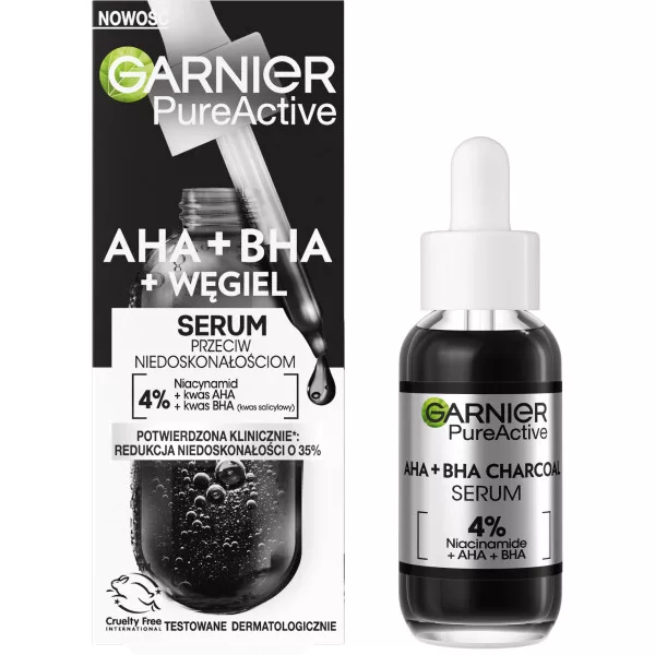 Garnier Czysta Skóra Serum przeciw niedoskonałościom z kwasem AHA, BHA i węglem, 30ml