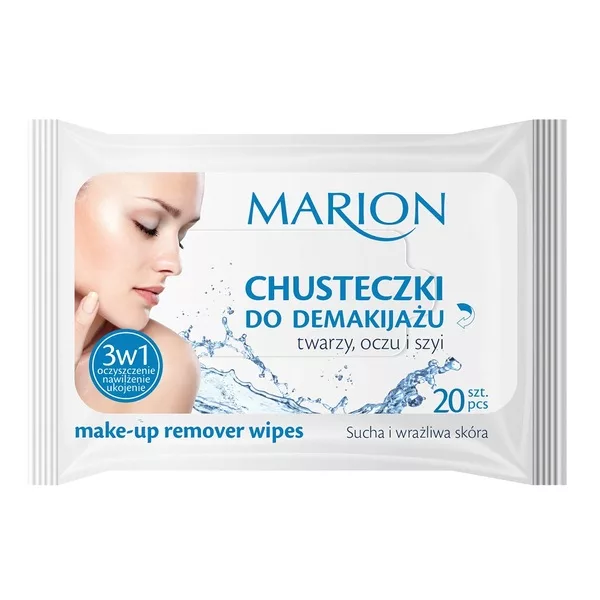 Marion Make-up Remover Wipes chusteczki do demakijażu twarzy oczu i szyi - sucha i wrażliwa skóra 20szt