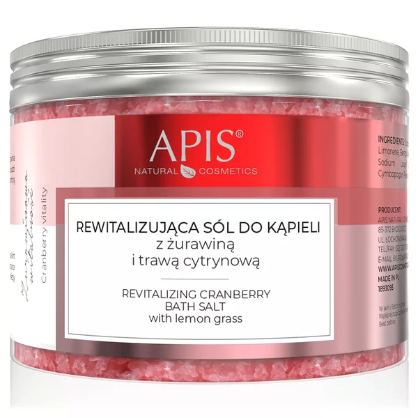 Apis Żurawinowa witalność, Rewitalizująca sól do kąpieli z żurawiną i trawą cytrynową, 650g