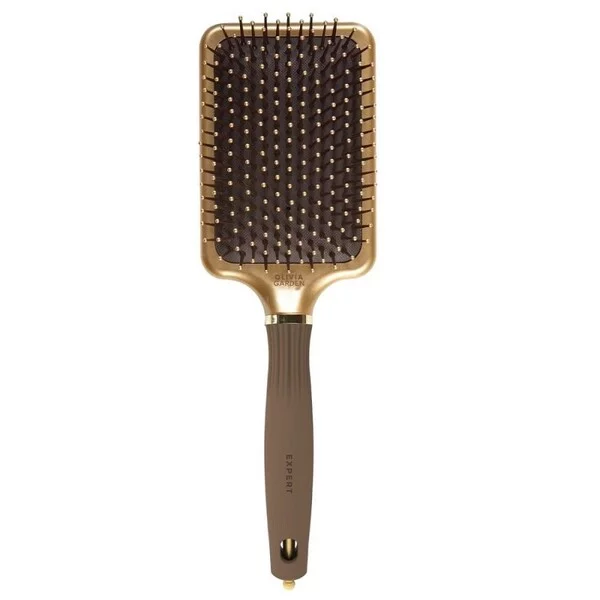 Olivia Garden Expert Care Rectangular, szczotka z nylonowym włosiem do włosów, Nylon Bristle Gold&Brown L