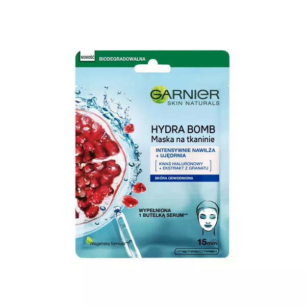Garnier Skin Naturals Hydra Bomb Maska na tkaninie nawilżająca z ekstraktem z granatu 28 g