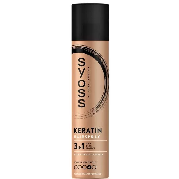 Syoss Keratin Hairspray, lakier do włosów w sprayu Long Lasting Hold, 300ml