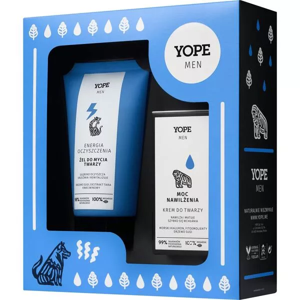 Yope Men Wood, zestaw żel do mycia twarzy 150ml + krem nawilżający 50ml