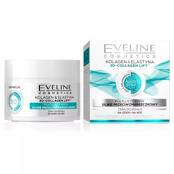 Eveline, półtłusty krem silnie przeciwzmarszczkowy kolagen + elastyna, 50ml